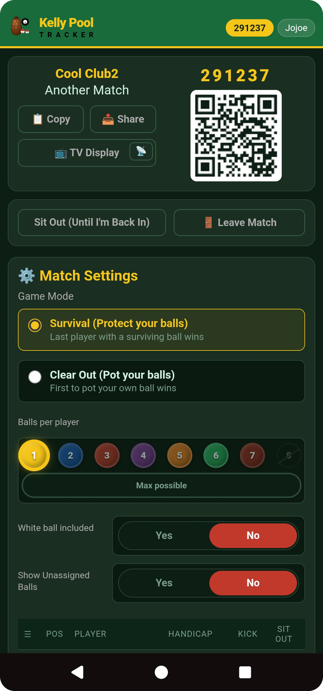 Sit Out (Until I'm Back In) and Leave Match buttons